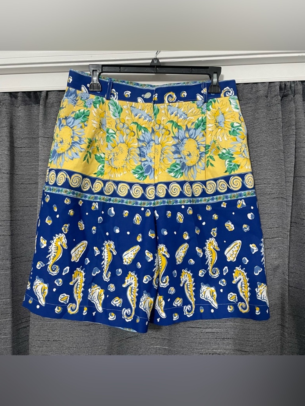 Vintage Marisa Christina Sunflower Seahorse Snail Spring All Over Print Shorts L